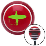Green Surfer Waiting on Beach Red Stripe Shift Knob with M16 x 15 Insert