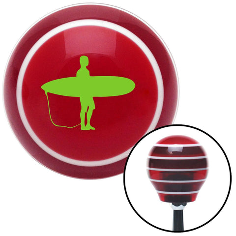 Green Surfer Waiting on Beach Red Stripe Shift Knob with M16 x 15 Insert