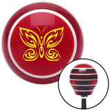 Yellow Fancy Abstract Butterfly Red Stripe Shift Knob with M16 x 15 Insert