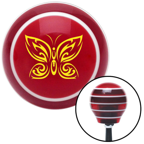 Yellow Fancy Abstract Butterfly Red Stripe Shift Knob with M16 x 15 Insert