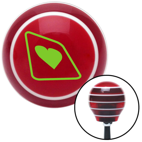 Green Heart on a Card Red Stripe Shift Knob with M16 x 15 Insert