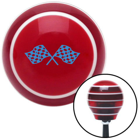 Blue  Checkered Racing Flags Red Stripe Shift Knob with M16 x 15 Insert