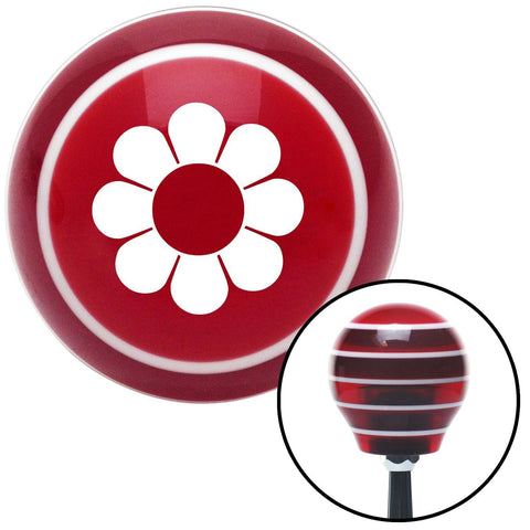 White Hawaiian Flower 4 Red Stripe Shift Knob with M16 x 15 Insert