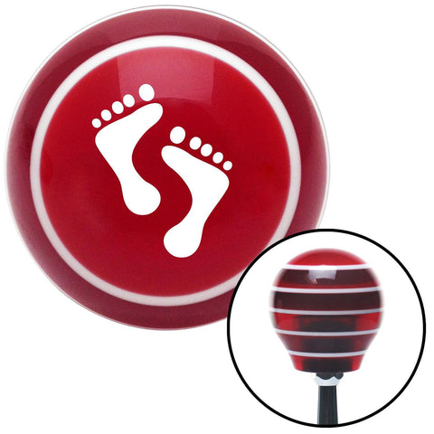 White Foot Prints Red Stripe Shift Knob with M16 x 15 Insert