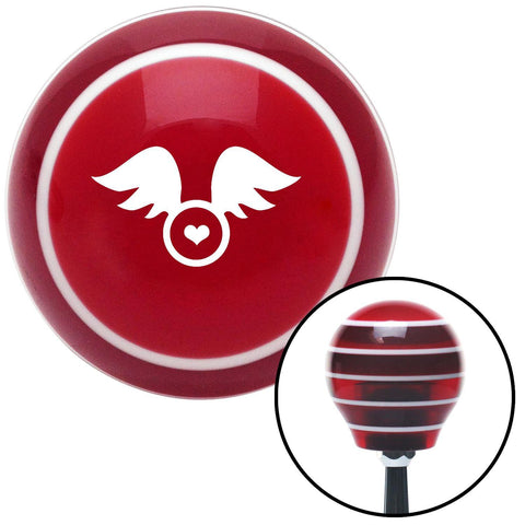 White Flying Encased Heart Red Stripe Shift Knob with M16 x 15 Insert