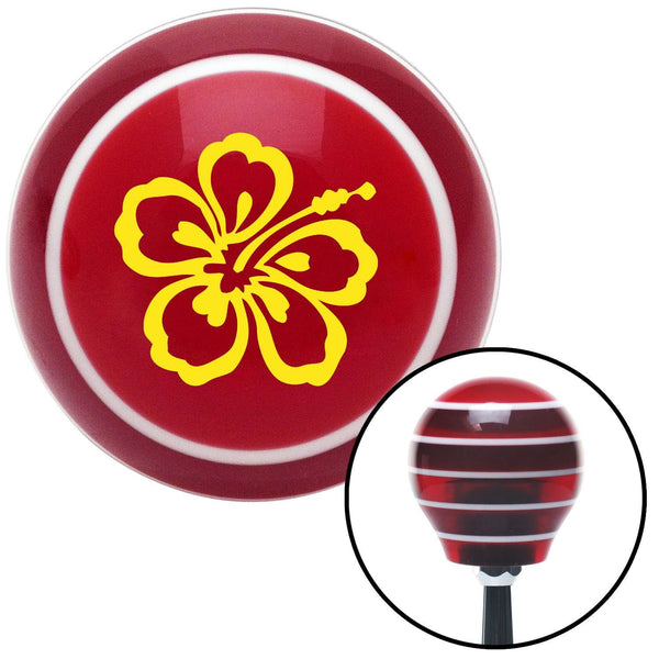Yellow Hawaiian Flower 7 Red Stripe Shift Knob with M16 x 15 Insert