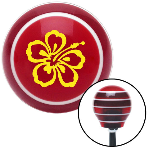 Yellow Hawaiian Flower 7 Red Stripe Shift Knob with M16 x 15 Insert