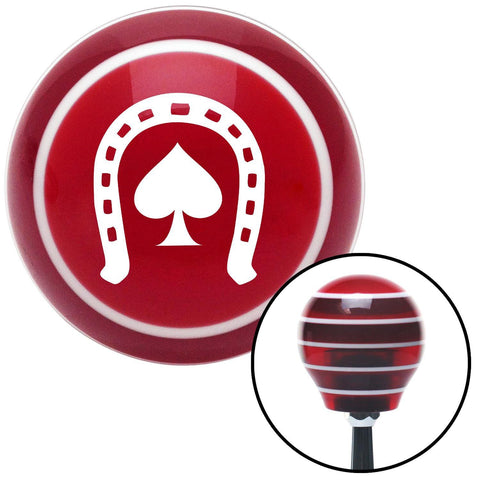White Horseshoe Over Spade Red Stripe Shift Knob with M16 x 15 Insert
