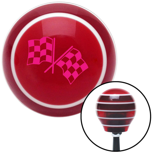 Pink Dual Checkered Flags Red Stripe Shift Knob with M16 x 15 Insert