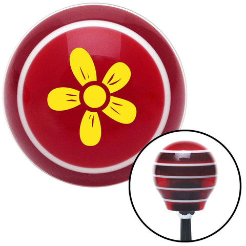 Yellow Hawaiian Flower 2 Red Stripe Shift Knob with M16 x 15 Insert