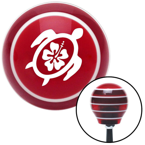 White Turtle w Flower Red Stripe Shift Knob with M16 x 15 Insert