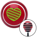 Green Checkered Heart Red Stripe Shift Knob with M16 x 15 Insert