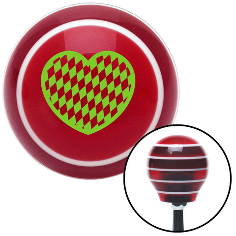 Green Checkered Heart Red Stripe Shift Knob with M16 x 15 Insert