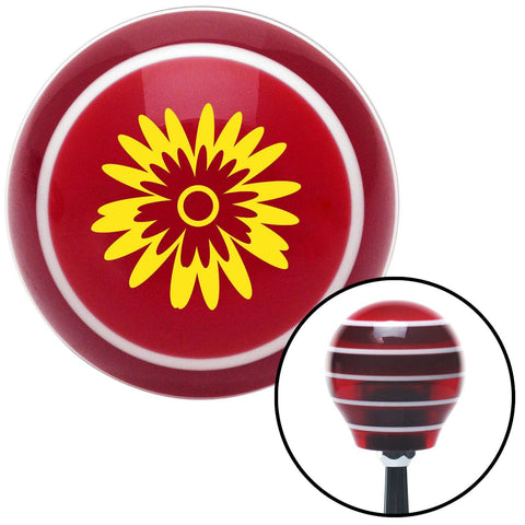 Yellow Hawaiian Flower 3 Red Stripe Shift Knob with M16 x 15 Insert