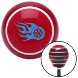 Blue Wheel On Fire Red Stripe Shift Knob with M16 x 15 Insert