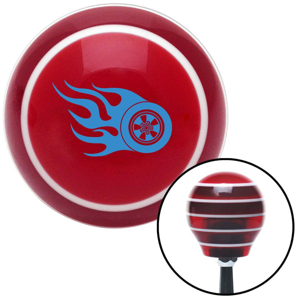 Blue Wheel On Fire Red Stripe Shift Knob with M16 x 15 Insert