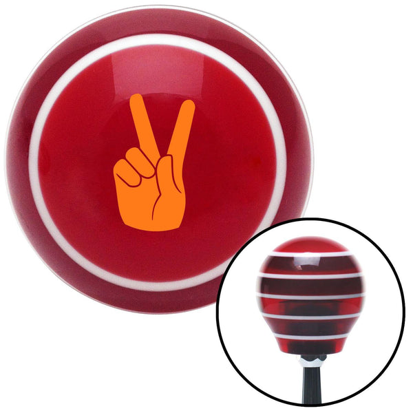 Orange Hand Making Peace Sign Red Stripe Shift Knob with M16 x 15 Insert