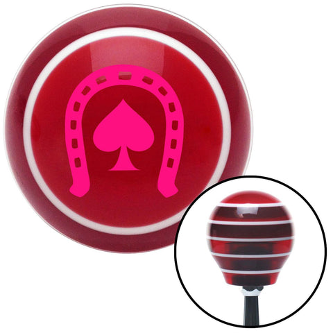 Pink Horseshoe Over Spade Red Stripe Shift Knob with M16 x 15 Insert