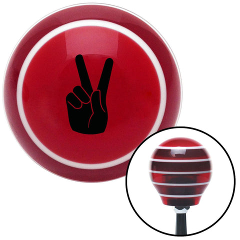 Black Hand Making Peace Sign Red Stripe Shift Knob with M16 x 15 Insert