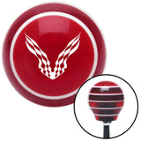 White Checkered Racing WIngs Red Stripe Shift Knob with M16 x 15 Insert