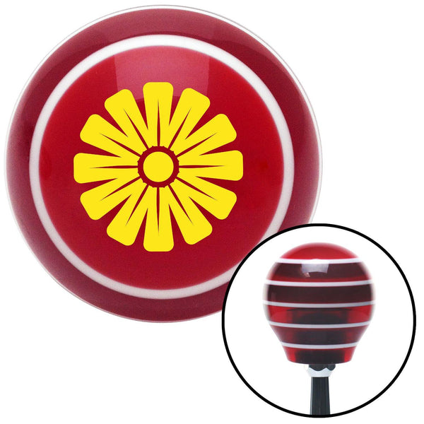 Yellow Hawaiian Flower 1 Red Stripe Shift Knob with M16 x 15 Insert