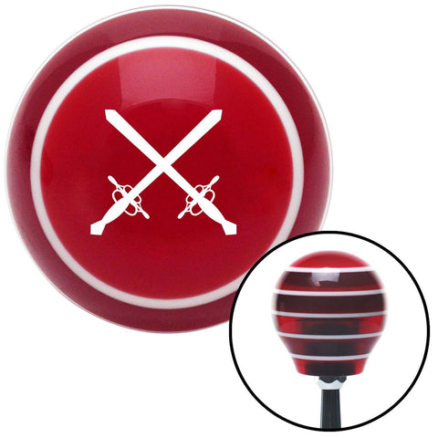 White Swords Crossing Red Stripe Shift Knob with M16 x 15 Insert