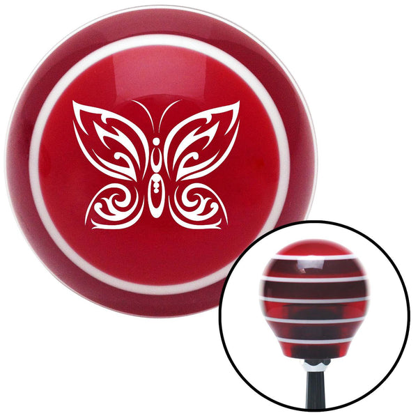 White Fancy Abstract Butterfly Red Stripe Shift Knob with M16 x 15 Insert