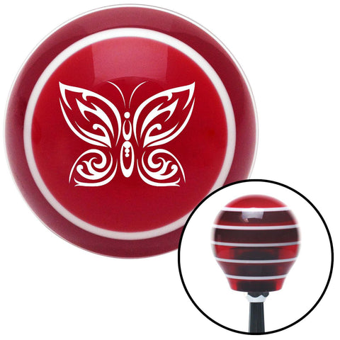 White Fancy Abstract Butterfly Red Stripe Shift Knob with M16 x 15 Insert