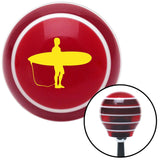 Yellow Surfer Waiting on Beach Red Stripe Shift Knob with M16 x 15 Insert