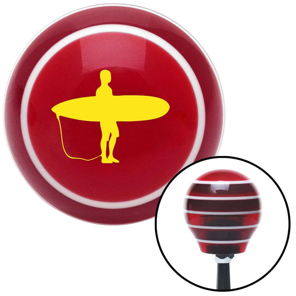 Yellow Surfer Waiting on Beach Red Stripe Shift Knob with M16 x 15 Insert