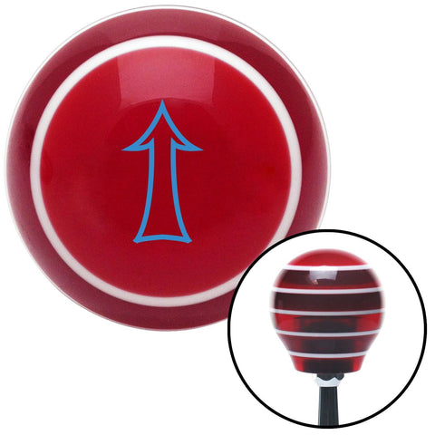 Blue Fancy Outlined Directional Arrow Up Red Stripe Shift Knob with M16 x 15 Insert