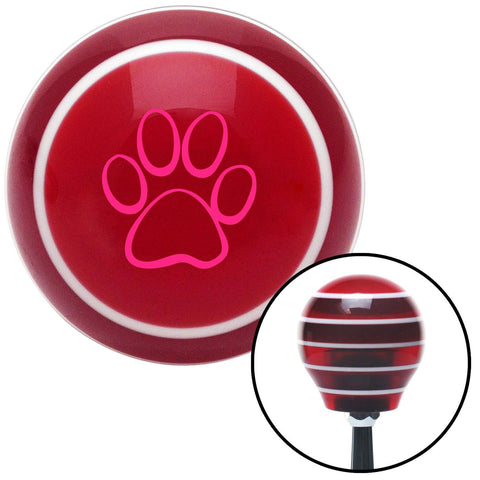 Pink Paw Print Outline Red Stripe Shift Knob with M16 x 15 Insert