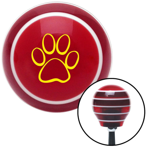 Yellow Paw Print Outline Red Stripe Shift Knob with M16 x 15 Insert
