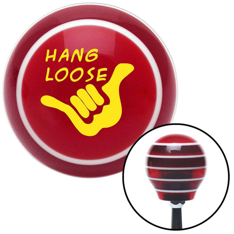 Yellow Hang Loose w hand Red Stripe Shift Knob with M16 x 15 Insert