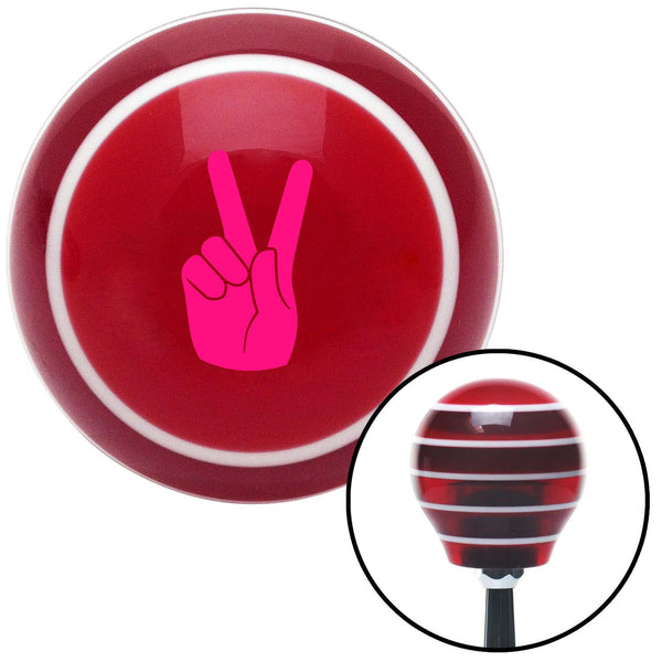 Pink Hand Making Peace Sign Red Stripe Shift Knob with M16 x 15 Insert