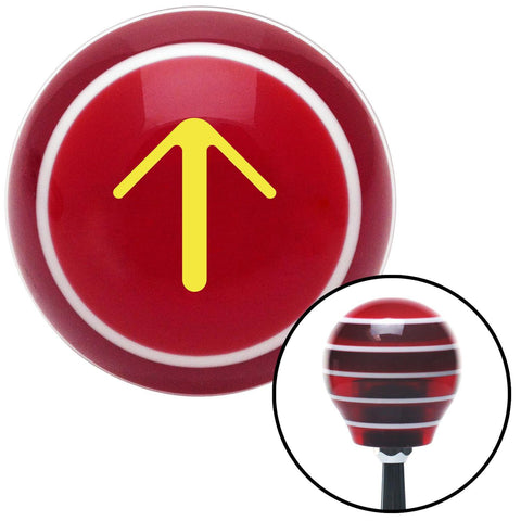 Yellow Solid Pointing Arrow Up Red Stripe Shift Knob with M16 x 15 Insert