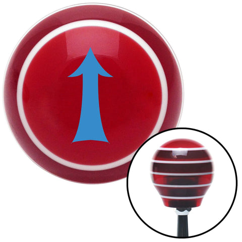Blue Fancy Solid Directional Arrow Up Red Stripe Shift Knob with M16 x 15 Insert
