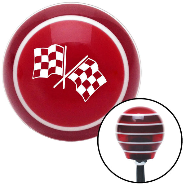 White Dual Checkered Flags Red Stripe Shift Knob with M16 x 15 Insert