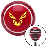 Yellow Checkered Racing WIngs Red Stripe Shift Knob with M16 x 15 Insert