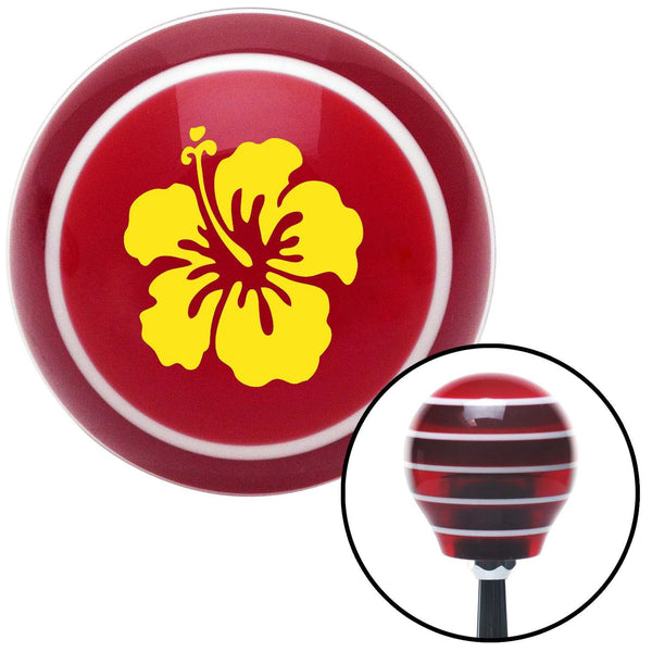Yellow Hawaiian Flower 9 Red Stripe Shift Knob with M16 x 15 Insert