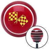 Yellow Dual Checkered Flags Red Stripe Shift Knob with M16 x 15 Insert