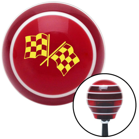 Yellow Dual Checkered Flags Red Stripe Shift Knob with M16 x 15 Insert