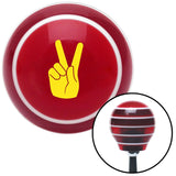 Yellow Hand Making Peace Sign Red Stripe Shift Knob with M16 x 15 Insert