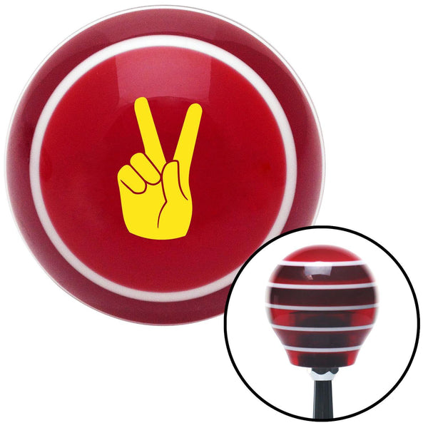 Yellow Hand Making Peace Sign Red Stripe Shift Knob with M16 x 15 Insert