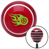 Green Flaming Wheel Red Stripe Shift Knob with M16 x 15 Insert