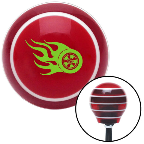 Green Flaming Wheel Red Stripe Shift Knob with M16 x 15 Insert