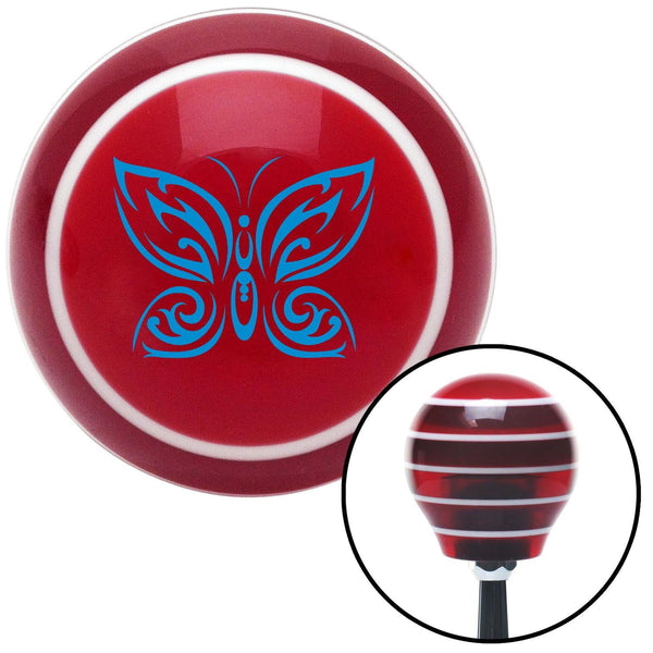 Blue Fancy Abstract Butterfly Red Stripe Shift Knob with M16 x 15 Insert