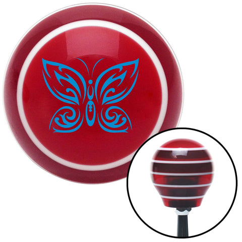 Blue Fancy Abstract Butterfly Red Stripe Shift Knob with M16 x 15 Insert