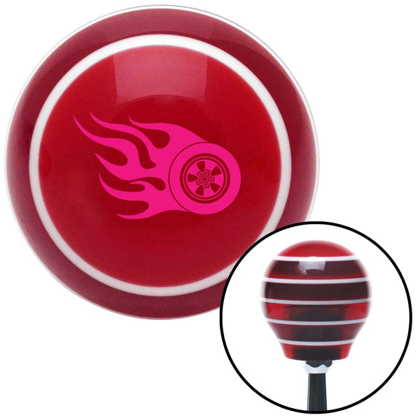 Pink Wheel On Fire Red Stripe Shift Knob with M16 x 15 Insert