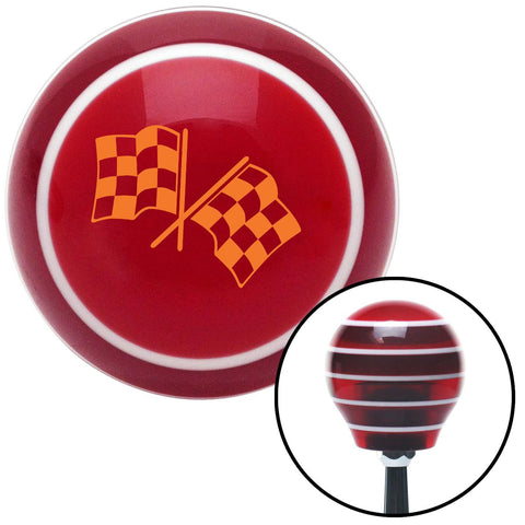 Orange Dual Checkered Flags Red Stripe Shift Knob with M16 x 15 Insert